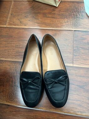 J. Crew Black Leather Bow Loafers